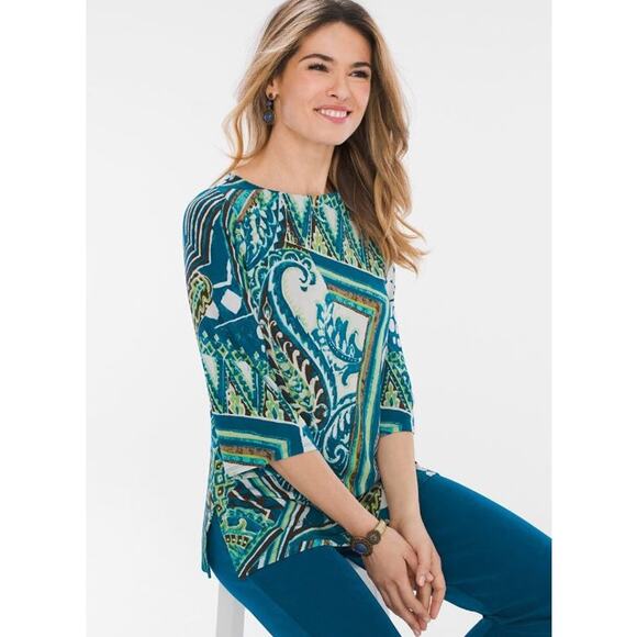 Chico's Tops - NWT Chico's Travelers Tunic Top Paisley Geometric 3/4 Sleeve